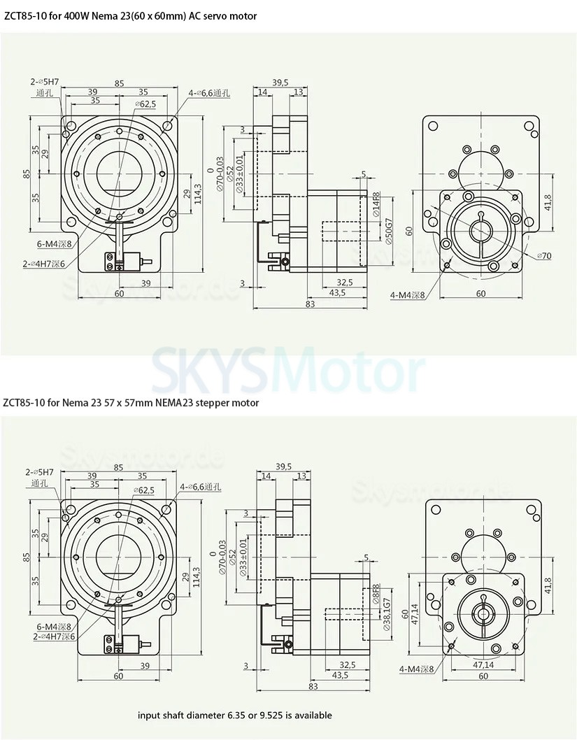 ZCT85-5/ZCT85-10 Rundschalttisch Elektrisch, Eingangswelle 14mm für 60 mm 400 W AC-Servomotor/Schrittmotor